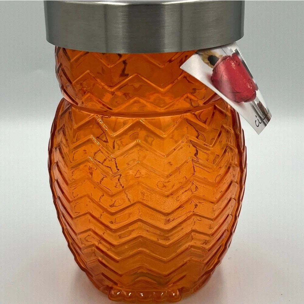 Circleware Owl Glass Canister Unisex OS Amber Orange Brand New 42oz Embossed
